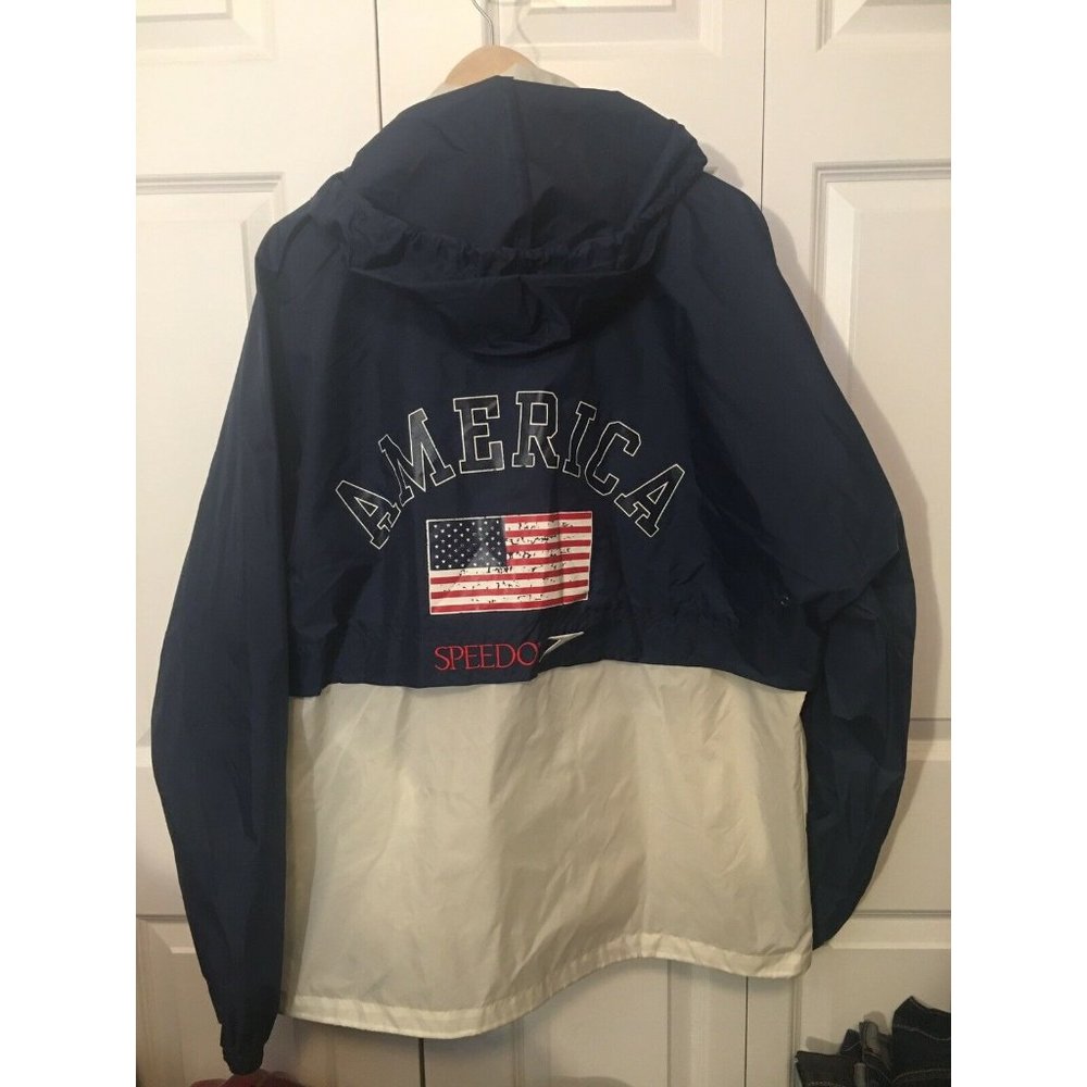 Speedo Windbreaker America Men’s Sz  L White/Blue/red‎